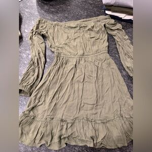 Elegant Olive Green Off-Shoulder Dress